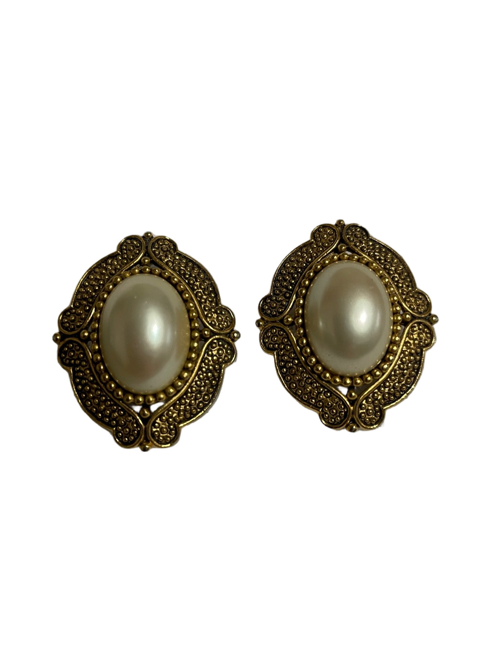 Vintage ALFRED SUNG Gold-Tone Pierced Earrings with Faux Ivory Pearl